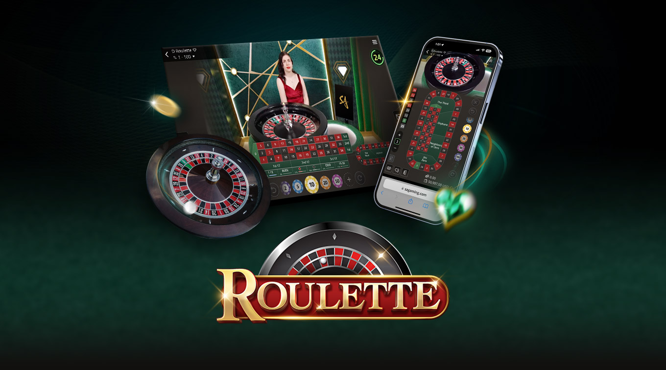 Stylized 'Roulette' logo with a roulette wheel in the background, featuring gold and red colors against a dark green backdrop.