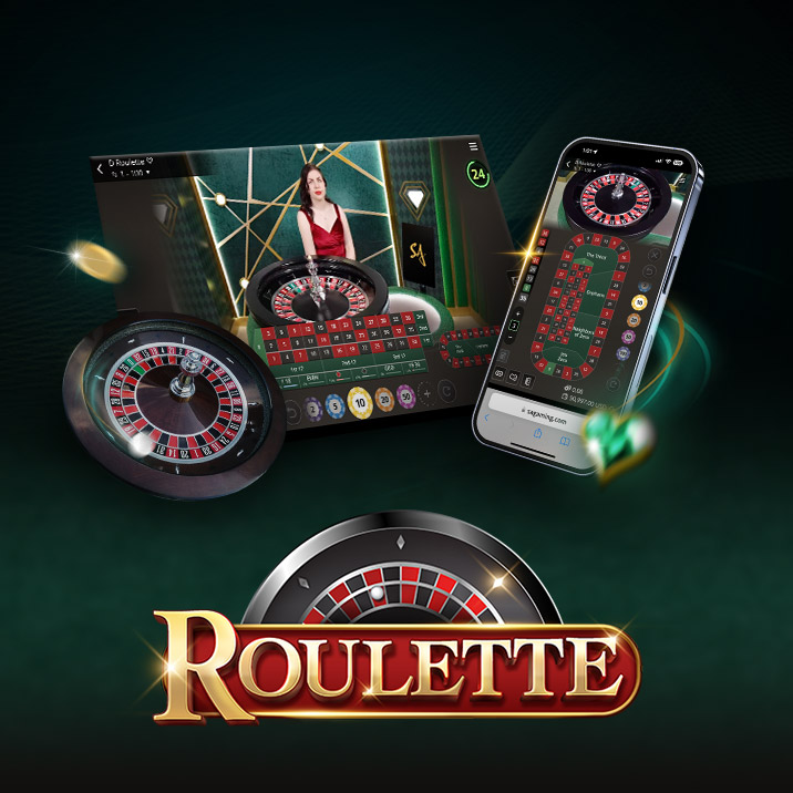 Stylized 'Roulette' logo with a roulette wheel in the background, featuring gold and red colors against a dark green backdrop.